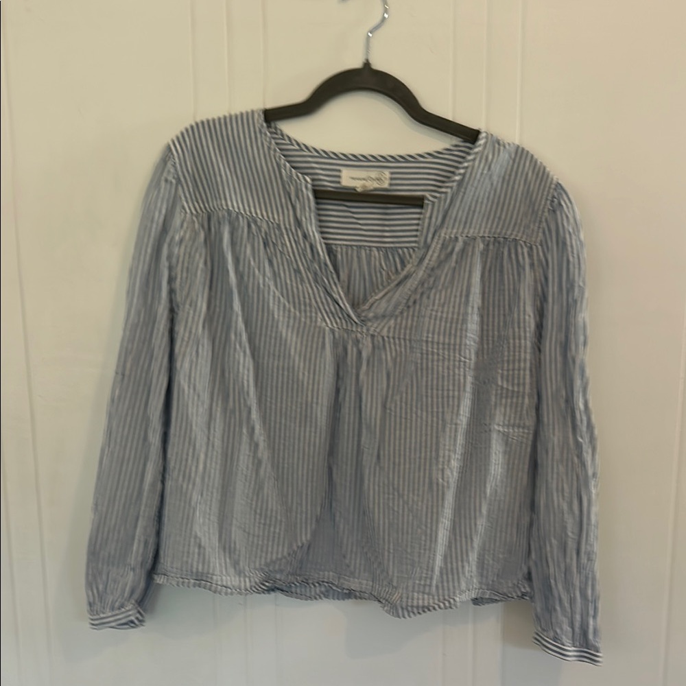 Treasure & Bond Blue and White Long Sleeve, Ultra Light, Relaxed Top